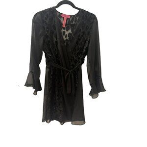 Betsey Johnson Black Robe Size Small Ruffles Sparkly Bell Sleeve Leopard Womens